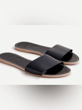 J. Crew Capri Slide Sandals Vachetta Leather Black Slip On Womens 8M New AV951